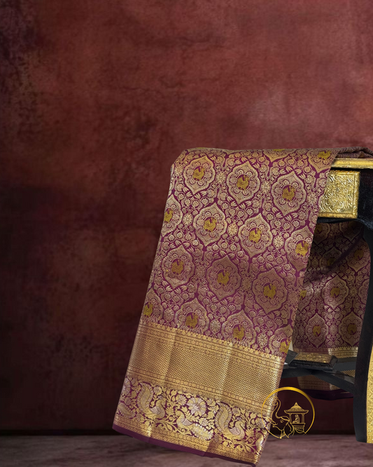 Deep Pink Kanjivaram Saree – Peacock & Floral Zari Weave