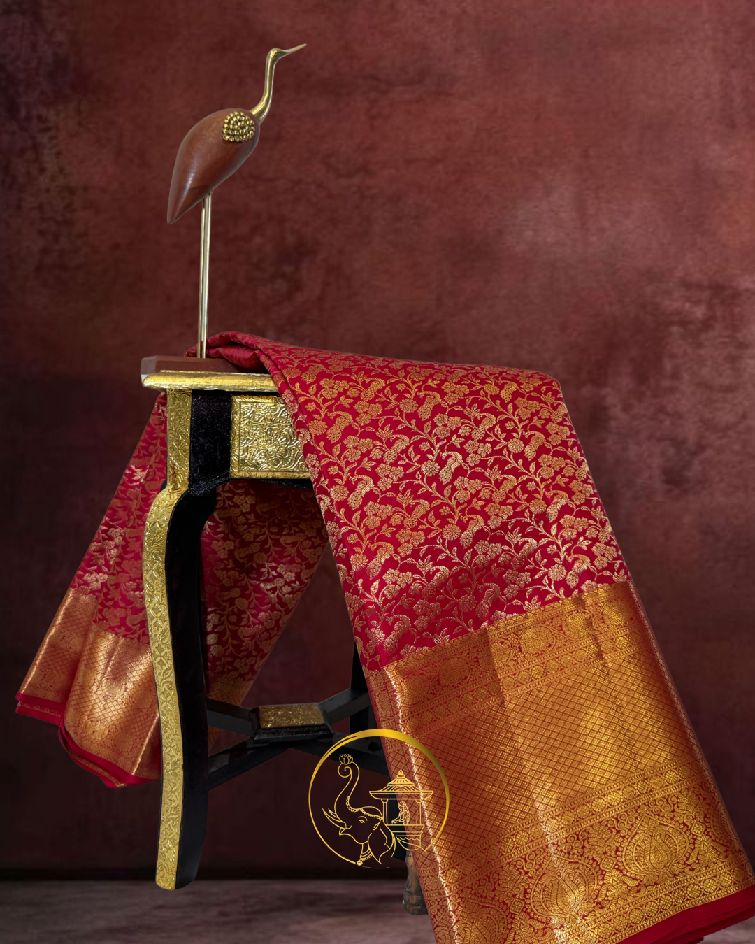 Regal Red Kanjivaram Silk Saree with Intricate Zari Weave