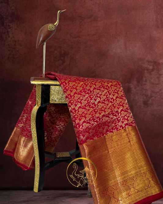 Regal Red Kanjivaram Silk Saree with Intricate Zari Weave
