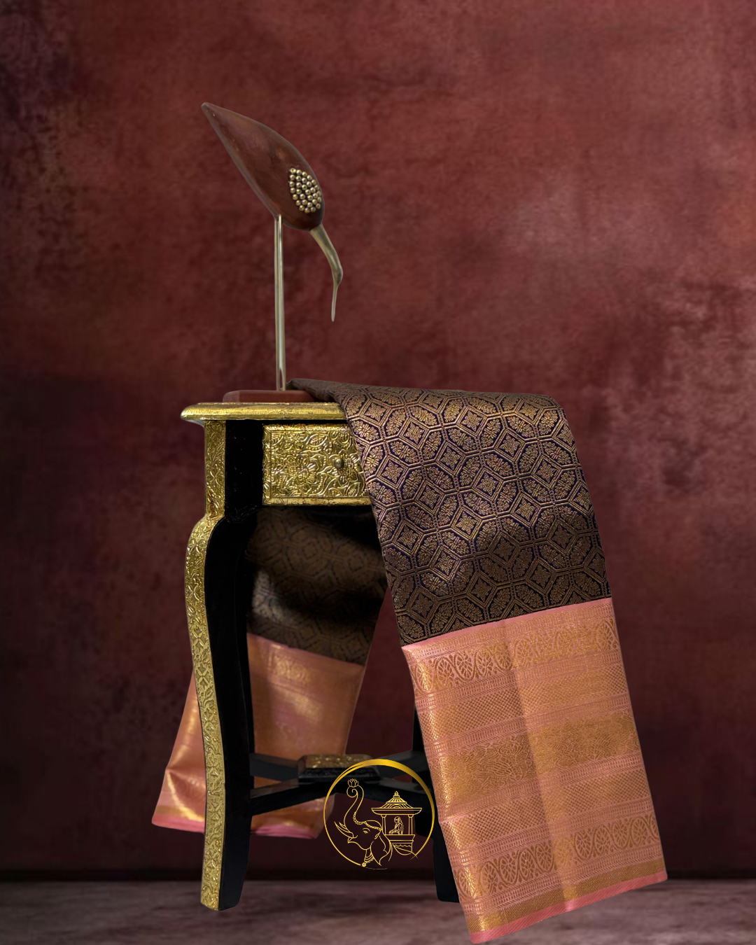 Kanjeevaram Silk Saree – Deep Blue with Elegant Gold & Peach Border