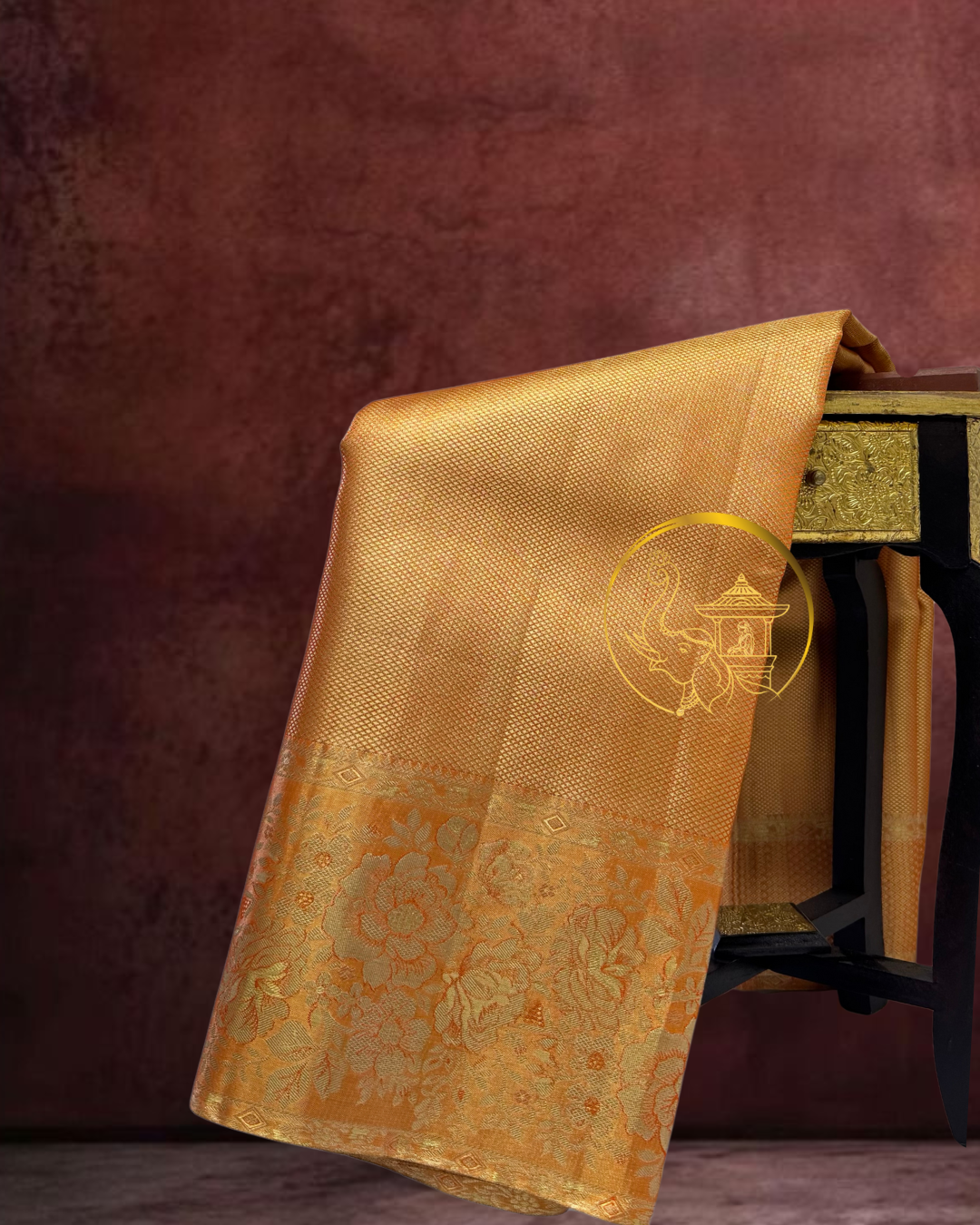 Orange & Gold Tissue Meenakari Saree
