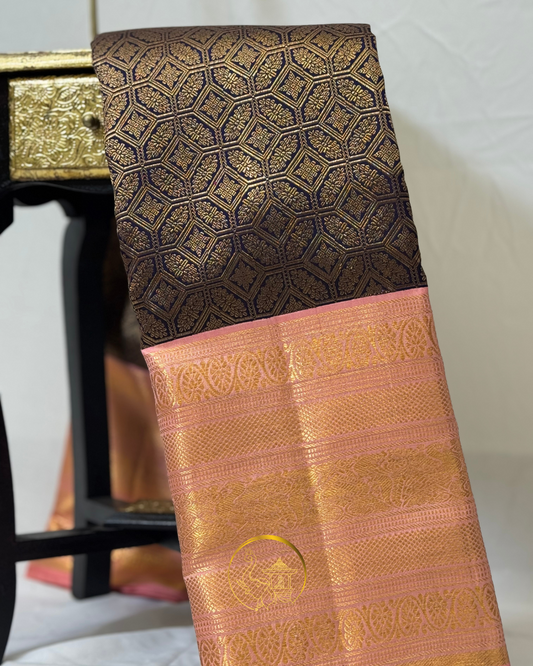 Kanjeevaram Silk Saree – Deep Blue with Elegant Gold & Peach Border
