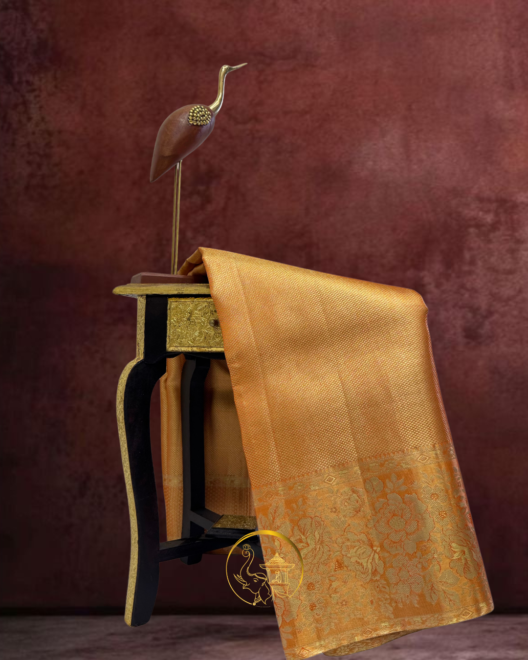 Orange & Gold Tissue Meenakari Saree