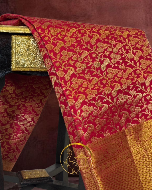 Regal Red Kanjivaram Silk Saree with Intricate Zari Weave