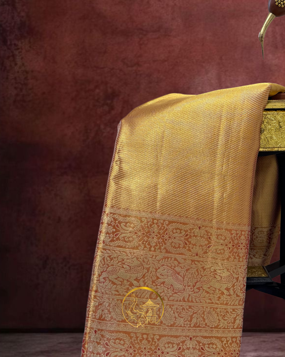 Red Antique Gold Zari Meenakari Saree
