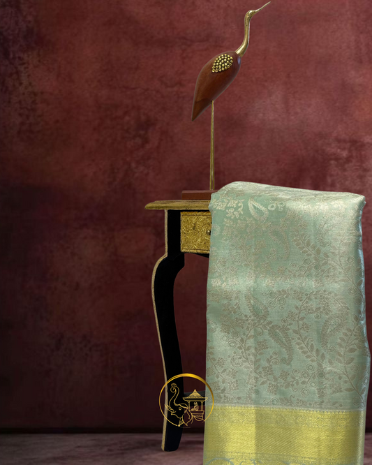 Elegant Sea Green Kanjivaram Silk Saree with Golden Zari Weave