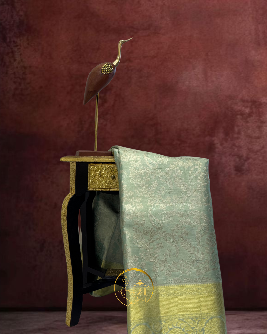 Elegant Sea Green Kanjivaram Silk Saree with Golden Zari Weave