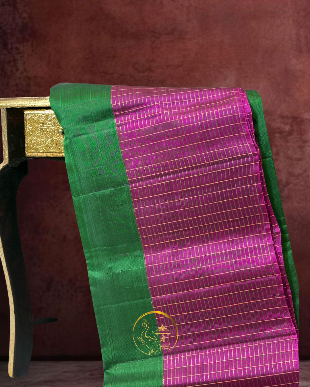 Magenta-Green Zari Checks Silk Saree