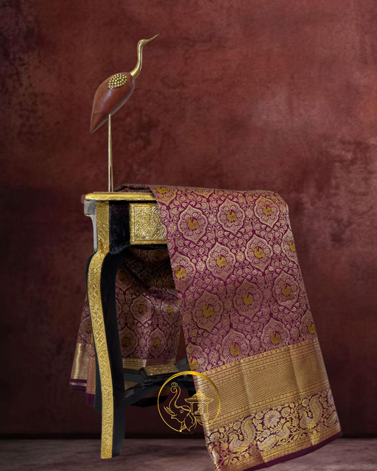 Deep Pink Kanjivaram Saree – Peacock & Floral Zari Weave
