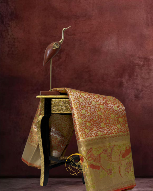 Handloom Meenakari Silk Saree & Parrot Motif Border