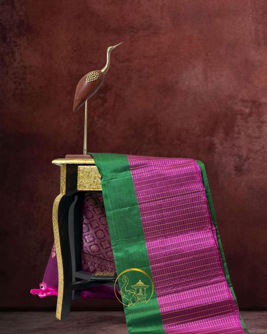 Magenta-Green Zari Checks Silk Saree