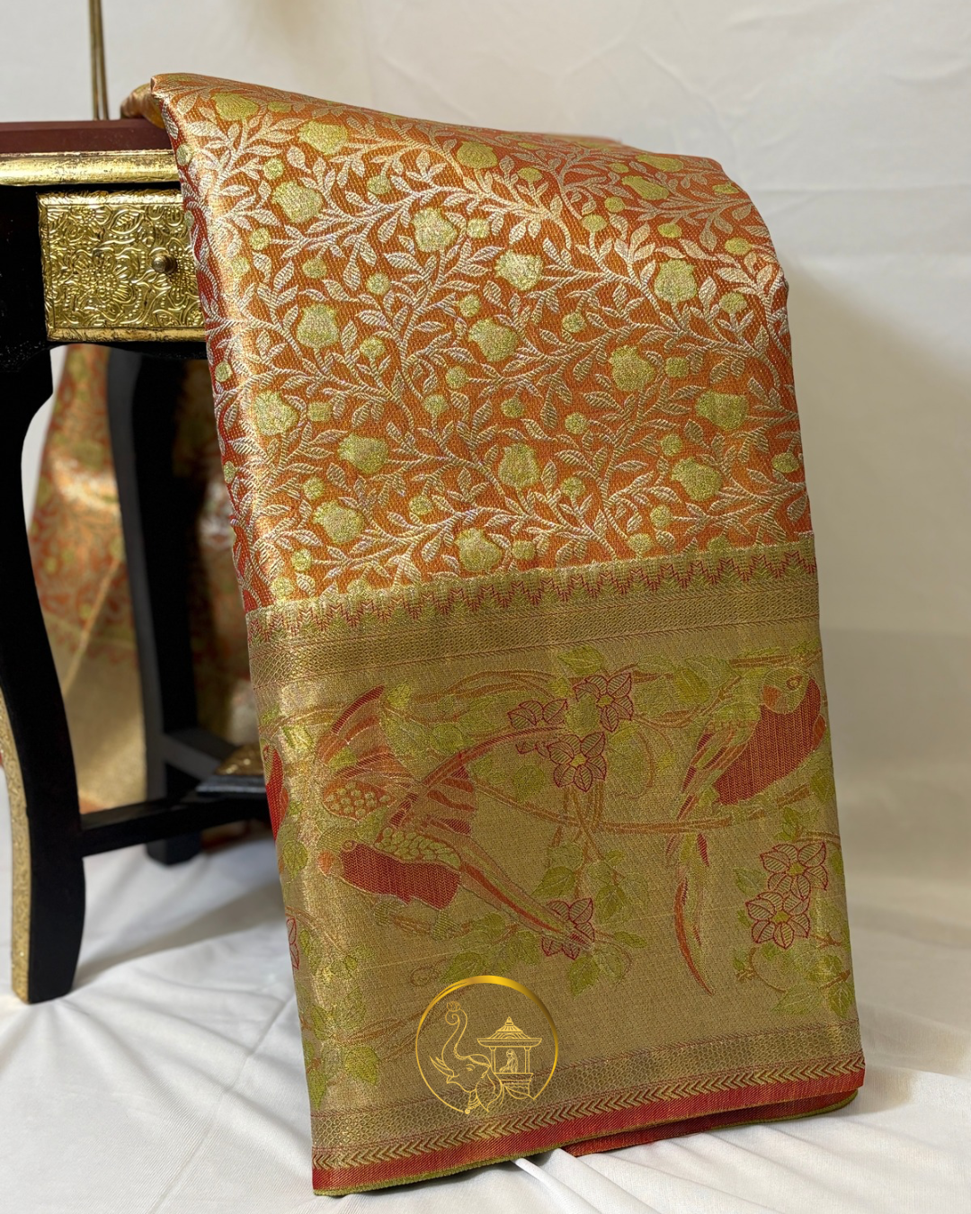 Handloom Meenakari Silk Saree & Parrot Motif Border
