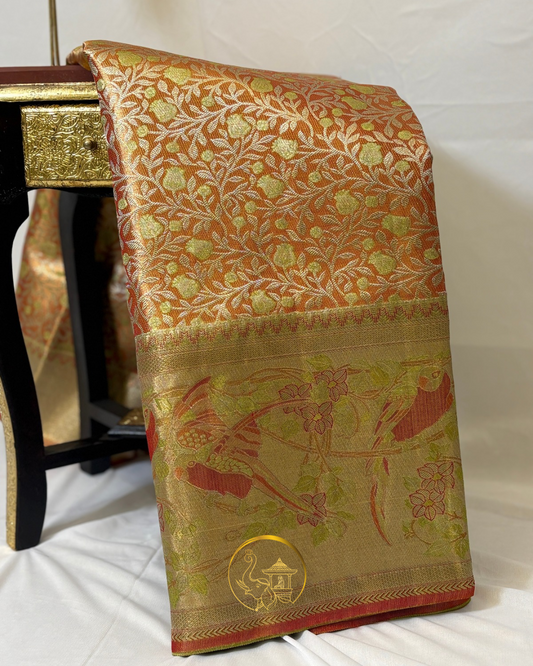 Handloom Meenakari Silk Saree & Parrot Motif Border