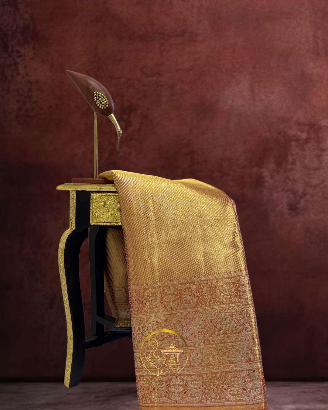 Red Antique Gold Zari Meenakari Saree